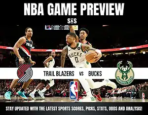 NBA game preview featuring the Portland Trail Blazers vs Milwaukee Bucks with live action on the court.