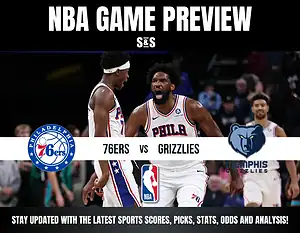 NBA game preview featuring the Philadelphia 76ers vs. Memphis Grizzlies, with a call to stay updated on scores, picks, stats, odds, and analysis.