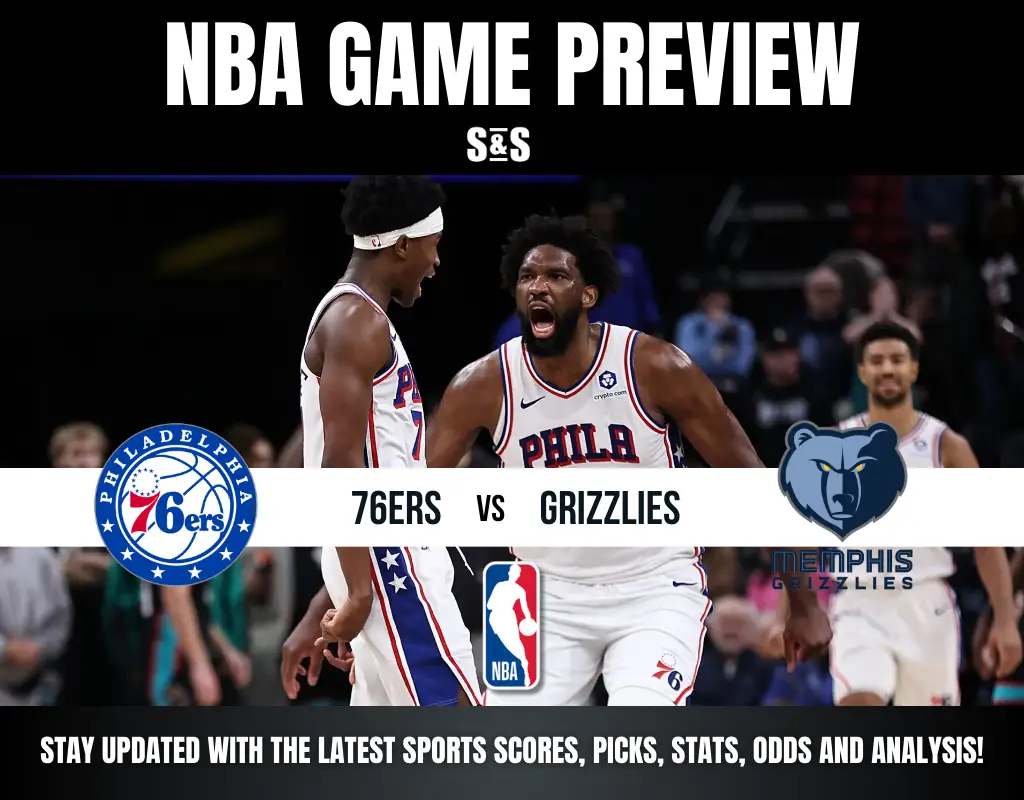 NBA game preview featuring the Philadelphia 76ers vs. Memphis Grizzlies, with a call to stay updated on scores, picks, stats, odds, and analysis.