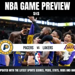 NBA Game Preview featuring the Indiana Pacers and Los Angeles Lakers, with details about staying updated on sports scores, picks, stats, odds, and analysis.