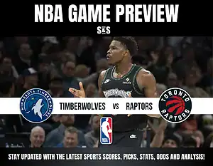 NBA Game Preview featuring Timberwolves vs Raptors, with a player from the Minnesota Timberwolves in action.