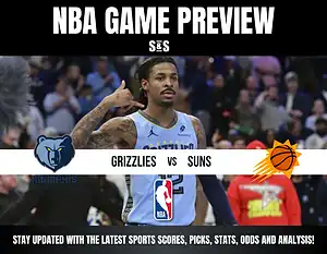 NBA game preview featuring the Memphis Grizzlies vs. Phoenix Suns, with a player from the Grizzlies in action and the NBA logo displayed.