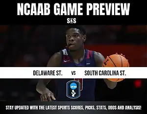 NCAA basketball game preview featuring Delaware State vs. South Carolina State, with updates on scores and stats.