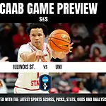 NCAAB GAME PREVIEW with a basketball player from Illinois State making a pass during a game against UNI.