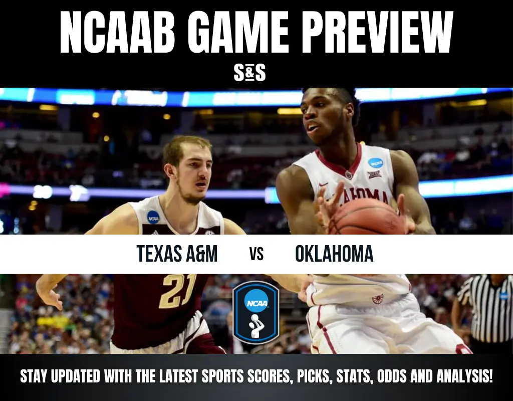 NCAA basketball game preview featuring Texas A&M vs Oklahoma players in action during a match.