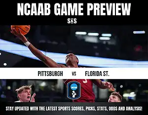 NCAAB game preview featuring a player in action, with the matchup between Pittsburgh and Florida State highlighted below.