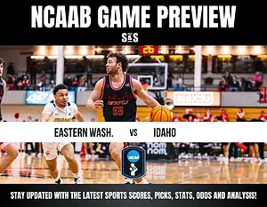 Action shot of a basketball game preview between Eastern Washington and Idaho, featuring players in dynamic motion on the court.
