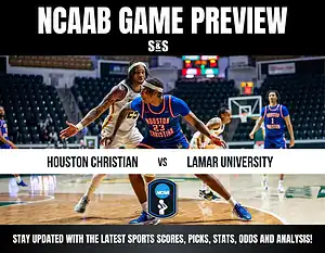 Action-packed NCAA basketball matchup featuring Houston Christian and Lamar University, with players poised for competition on the court.