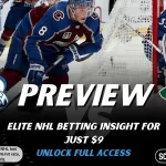NHL preview graphic for Colorado Avalanche vs Minnesota Wild featuring both team logos, a matchup-themed background image, and the ScoresAndStats logo.
