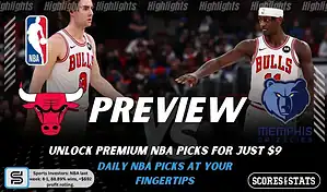Chicago Bulls vs Memphis Grizzlies preview image with both team logos, a relevant basketball background, and the ScoresAndStats logo.