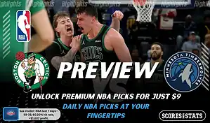 Boston Celtics vs Minnesota Timberwolves preview image with both team logos, a relevant basketball background, and the ScoresAndStats logo.