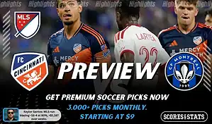 FC Cincinnati vs CF Montréal preview image with both team logos, a relevant soccer background, and the ScoresAndStats logo.