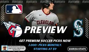 Cleveland Guardians vs Seattle Mariners preview image with both team logos, a relevant baseball background, and the ScoresAndStats logo.