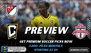 Columbus Crew vs Toronto FC preview image with both team logos, a relevant soccer background, and the ScoresAndStats logo.
