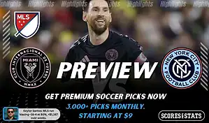 Inter Miami vs New York City FC preview image with both team logos, a relevant soccer background, and the ScoresAndStats logo.