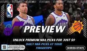 Utah Jazz vs Phoenix Suns preview image with both team logos, a relevant basketball background, and the ScoresAndStats logo.