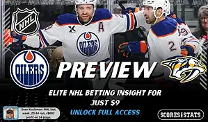 Edmonton Oilers vs Nashville Predators preview image with both team logos, a relevant hockey background, and the ScoresAndStats logo.