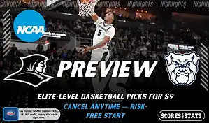 Providence Friars vs Butler Bulldogs NCAAB preview image with both team logos, a relevant basketball background, and the ScoresAndStats logo.