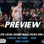 Seattle Redhawks vs Auburn Tigers NCAAB preview image with both team logos, a relevant basketball background, and the ScoresAndStats logo.