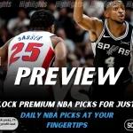 NBA preview graphic for San Antonio Spurs vs Houston Rockets featuring both team logos, a matchup-themed background image, and the ScoresAndStats logo.