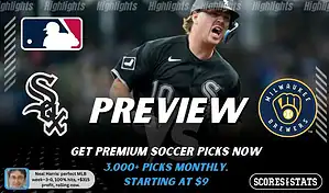 Chicago White Sox vs Milwaukee Brewers preview image with both team logos, a relevant baseball background, and the ScoresAndStats logo.