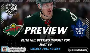 Minnesota Wild vs Toronto Maple Leafs preview image with both team logos, a relevant hockey background, and the ScoresAndStats logo.
