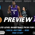 NCAAB preview graphic for Winthrop Eagles vs High Point Panthers featuring both team logos, a matchup-themed background image, and the ScoresAndStats logo.