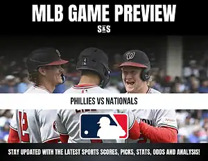 MLB Game Preview featuring Phillies vs Nationals, with a logo of Major League Baseball at the center.