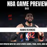 NBA Game Preview for Hawks vs Knicks, featuring a player from the Atlanta Hawks.