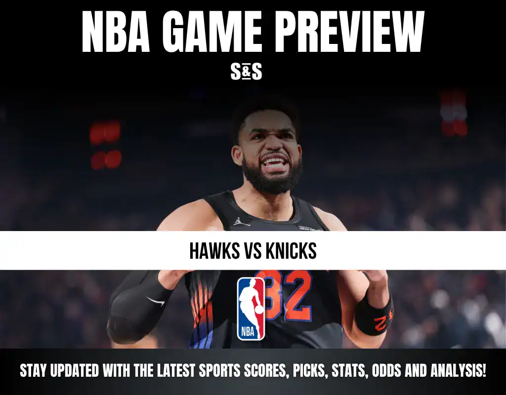 NBA Game Preview for Hawks vs Knicks, featuring a player from the Atlanta Hawks.