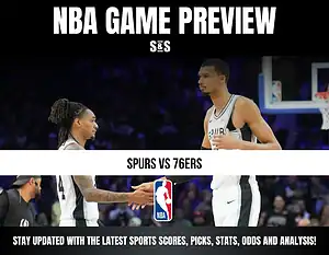 NBA game preview poster featuring a matchup between the Spurs and 76ers.