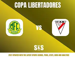 Copa Libertadores match between Mirassol FC and CAR, with a call to stay updated on the latest sports scores, picks, stats, odds, and analysis.
