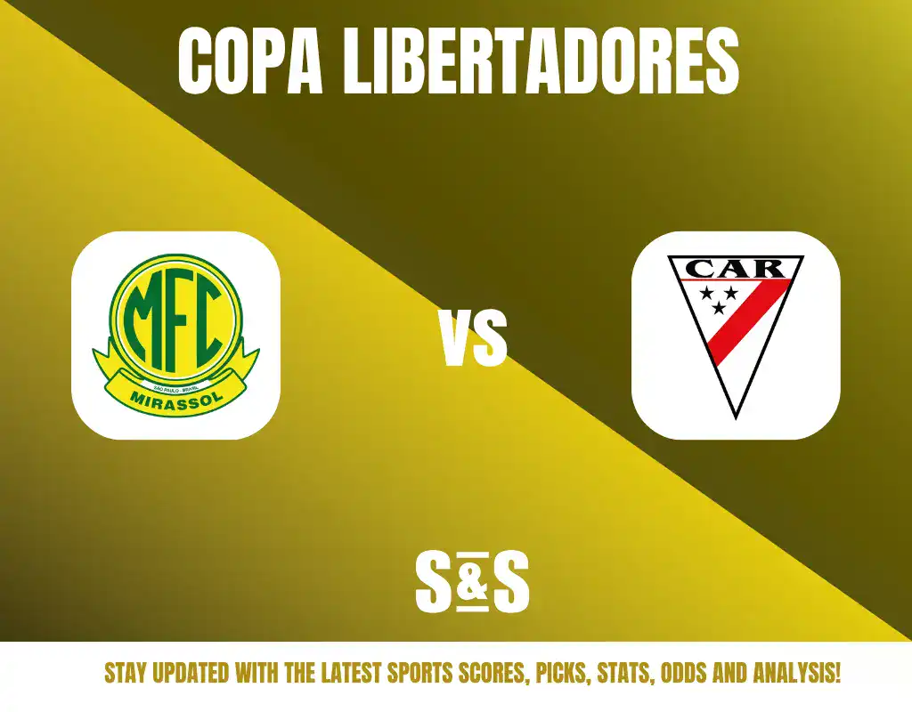 Copa Libertadores match between Mirassol FC and CAR, with a call to stay updated on the latest sports scores, picks, stats, odds, and analysis.