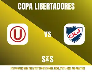 Copa Libertadores graphic featuring logos of two teams, with the text "Stay updated with the latest sports scores, picks, stats, odds and analysis!"