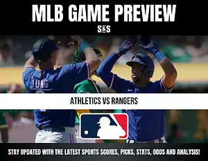MLB Game Preview featuring a matchup between the Athletics and Rangers, with an emphasis on staying updated with sports picks, stats, odds, and analysis.