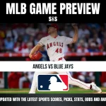 MLB Game Preview for Angels vs Blue Jays featuring a pitcher from the Los Angeles Angels.