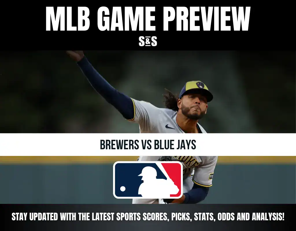 MLB Game Preview featuring Brewers vs Blue Jays with a baseball player in action and the MLB logo.