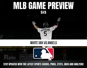 MLB Game Preview for White Sox vs Angels with a player celebrating.