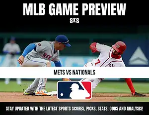 MLB Game Preview featuring Mets vs Nationals, with a player sliding into base.