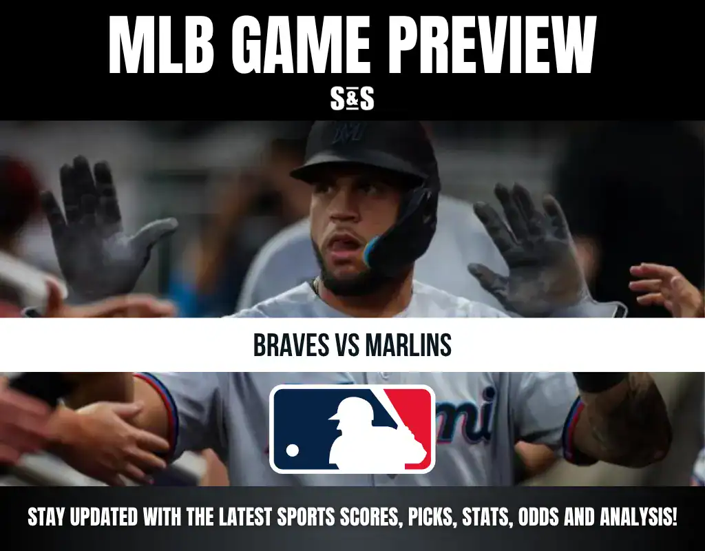 MLB Game Preview for Braves vs Marlins, featuring a player from the Miami Marlins.
