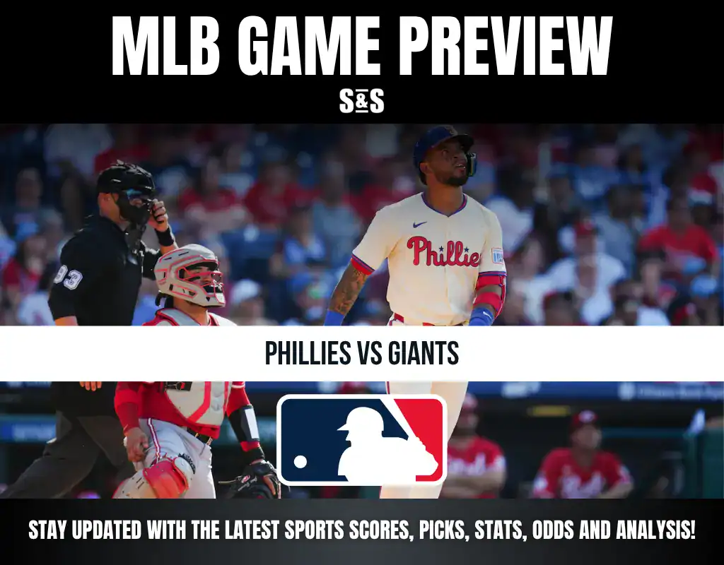 MLB Game Preview featuring Phillies vs Giants, with a call to stay updated with the latest sports scores, picks, stats, odds, and analysis.