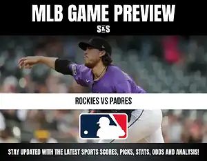 MLB Game Preview featuring Rockies vs Padres, with a pitcher in action.