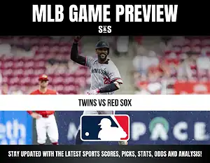 MLB game preview featuring a matchup between the Twins and Red Sox, with graphics for sports updates.