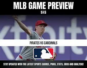 MLB Game Preview featuring a pitcher in action with the text "Pirates vs Cardinals" and an MLB logo.