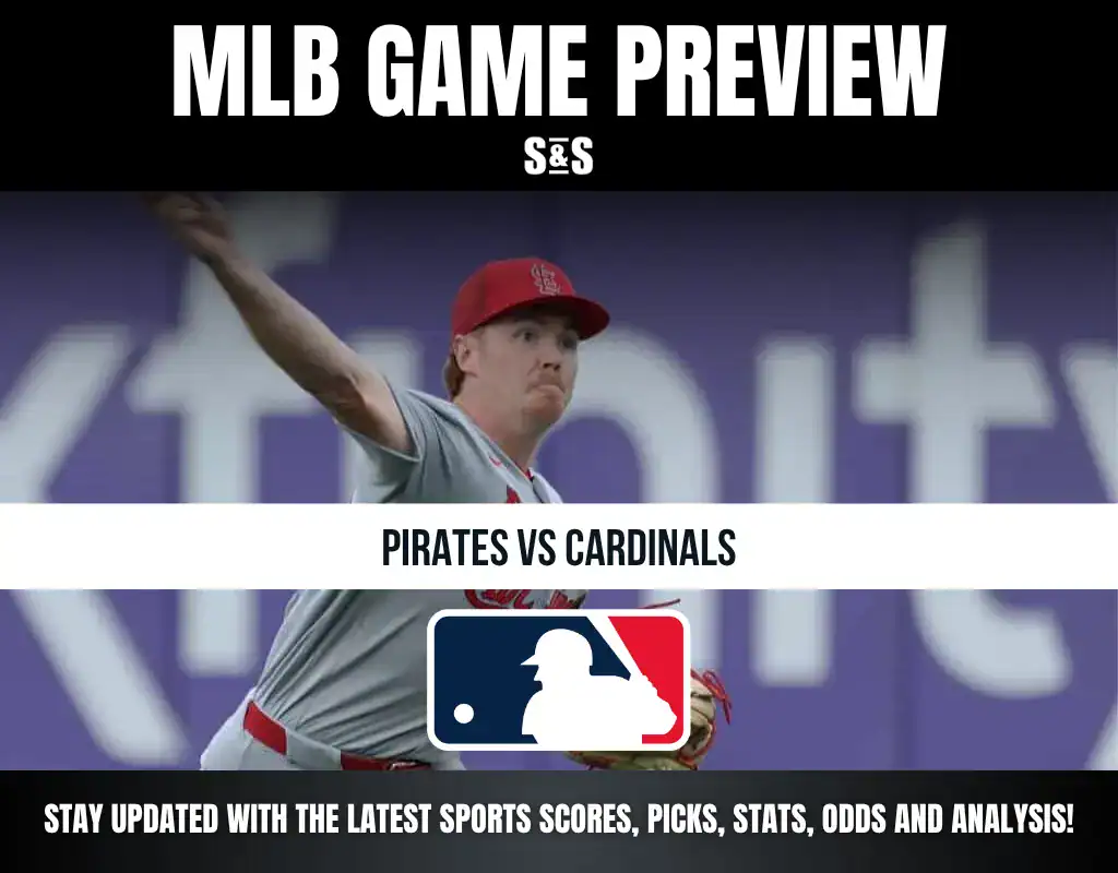 MLB Game Preview featuring a pitcher in action with the text "Pirates vs Cardinals" and an MLB logo.