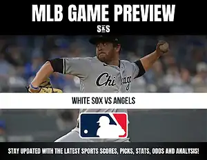 Baseball game preview image showing a Chicago White Sox pitcher throwing, with text "White Sox vs Angels" and MLB logo.
