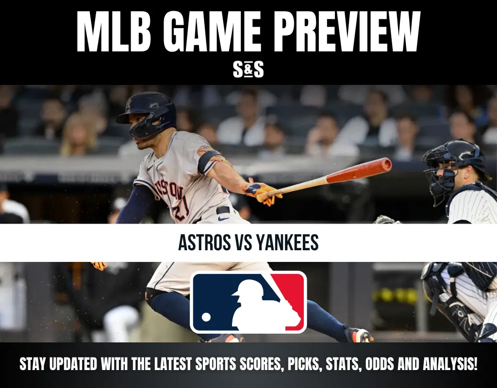 MLB Game Preview with a graphic featuring the Astros vs. Yankees, including the MLB logo.