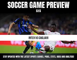 Soccer game preview featuring a matchup between Inter and Cagliari, with a focus on updates related to sports scores, picks, stats, odds, and analysis.