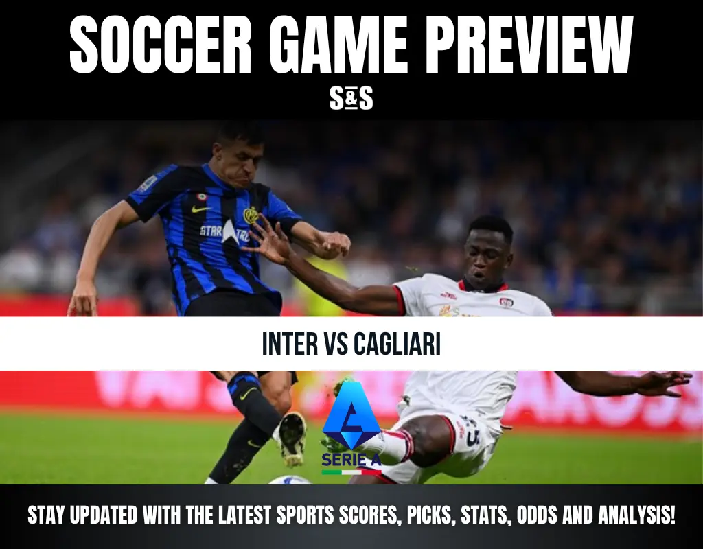 Soccer game preview featuring a matchup between Inter and Cagliari, with a focus on updates related to sports scores, picks, stats, odds, and analysis.