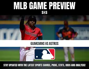MLB Game Preview with text "Guardians vs Astros" and a logo of Major League Baseball at the bottom.